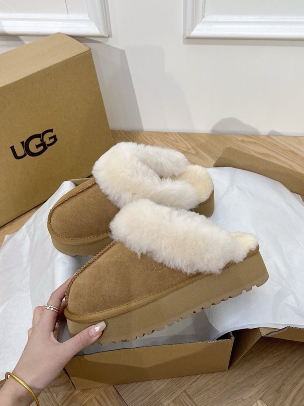 UGG Camel Plush Platform Mule Slippers - Picture 6 of 9